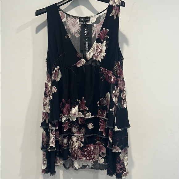 Current Mood Black purple Tiered v neck Mini Dress oversized small women’s new - Picture 4 of 6